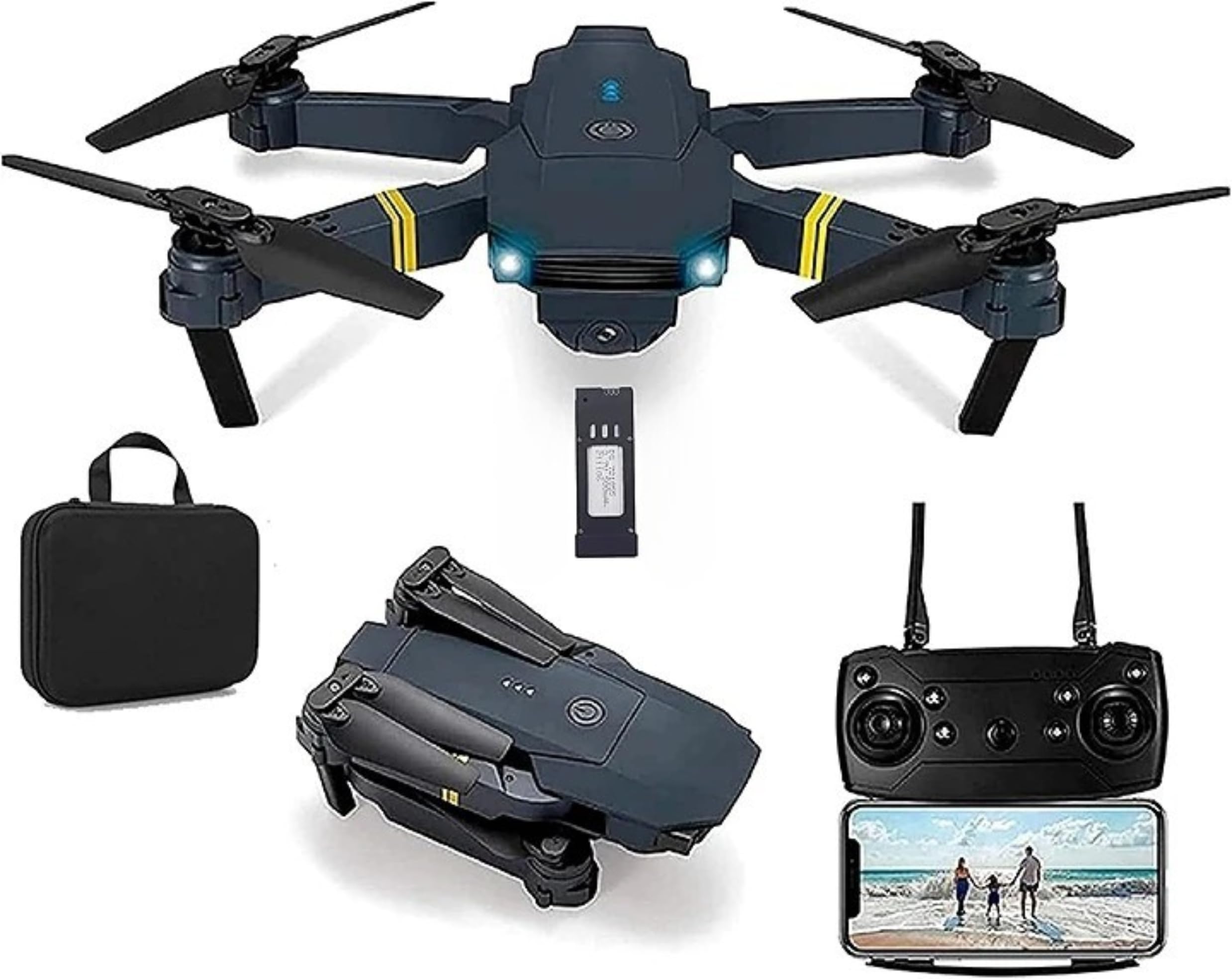 SANDALFON Drone Plegable Mini Drone con Cámara HD, Giro 3D 360º Luz LED Quadcopter WiFi FPV Video En Vivo, Auto Retorno Control Aplicación Toma Fotos Grabación Retención de Altitud para Principiantes