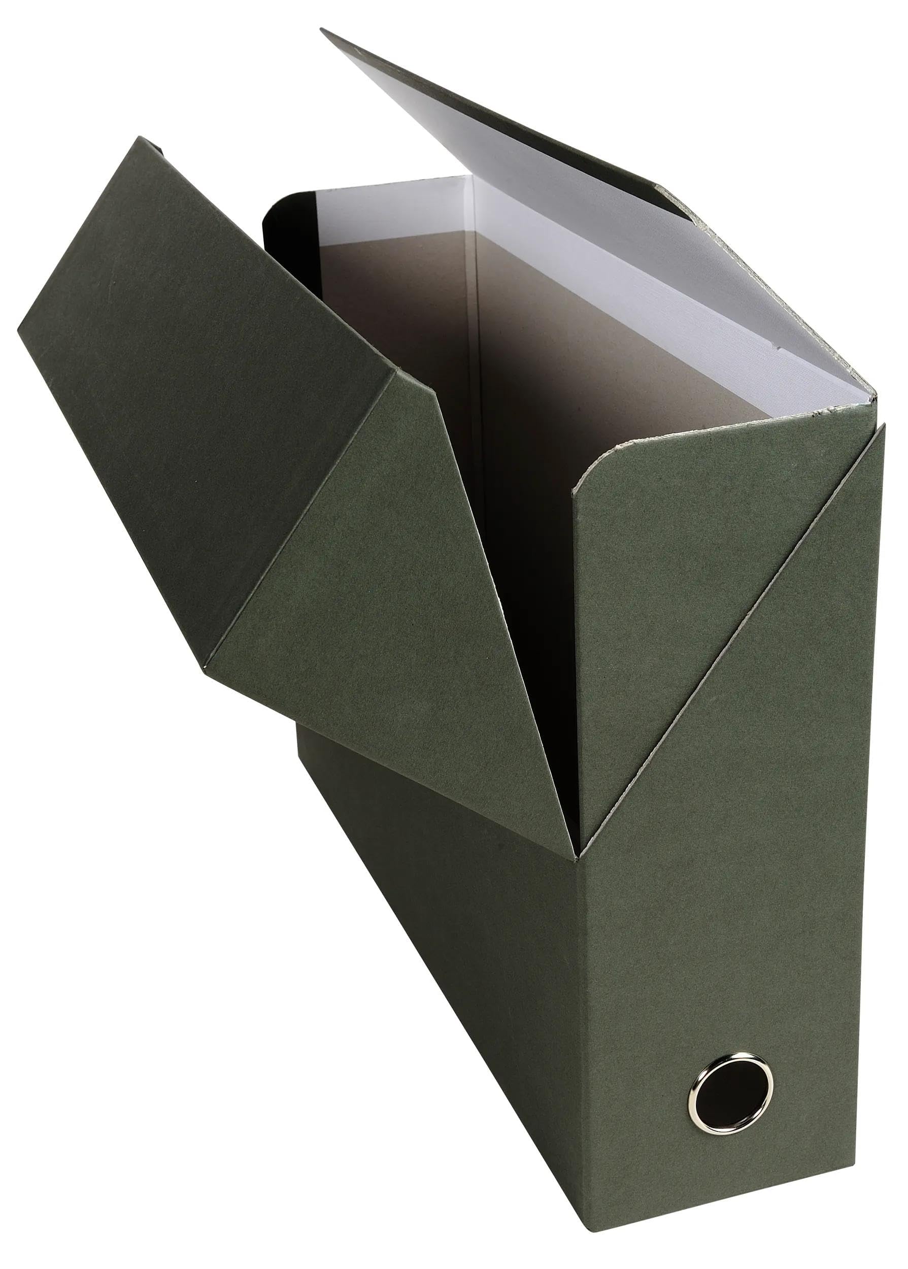 Exacompta - Cod. 89523E - Confezione da 5 scatole di trasferimento in carta tela - Profondità 90 mm - Con un occhiello in metallo - Per formato A4 - Dim 25,5x34x9cm - verde - fornite già montate