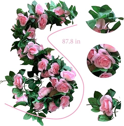 Miniatura 3 de Paquete de 4 guirnaldas de rosas artificiales de vid de rosas falsas, plantas y vides, decoración de hojas florales para decoración de bodas,