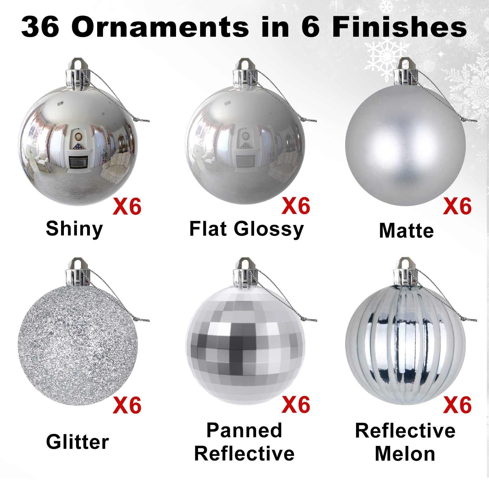 Lot de 36 boules de Noël incassables à suspendre pour anniversaire, Halloween, vacances, mariage Argenté 6,3 cm