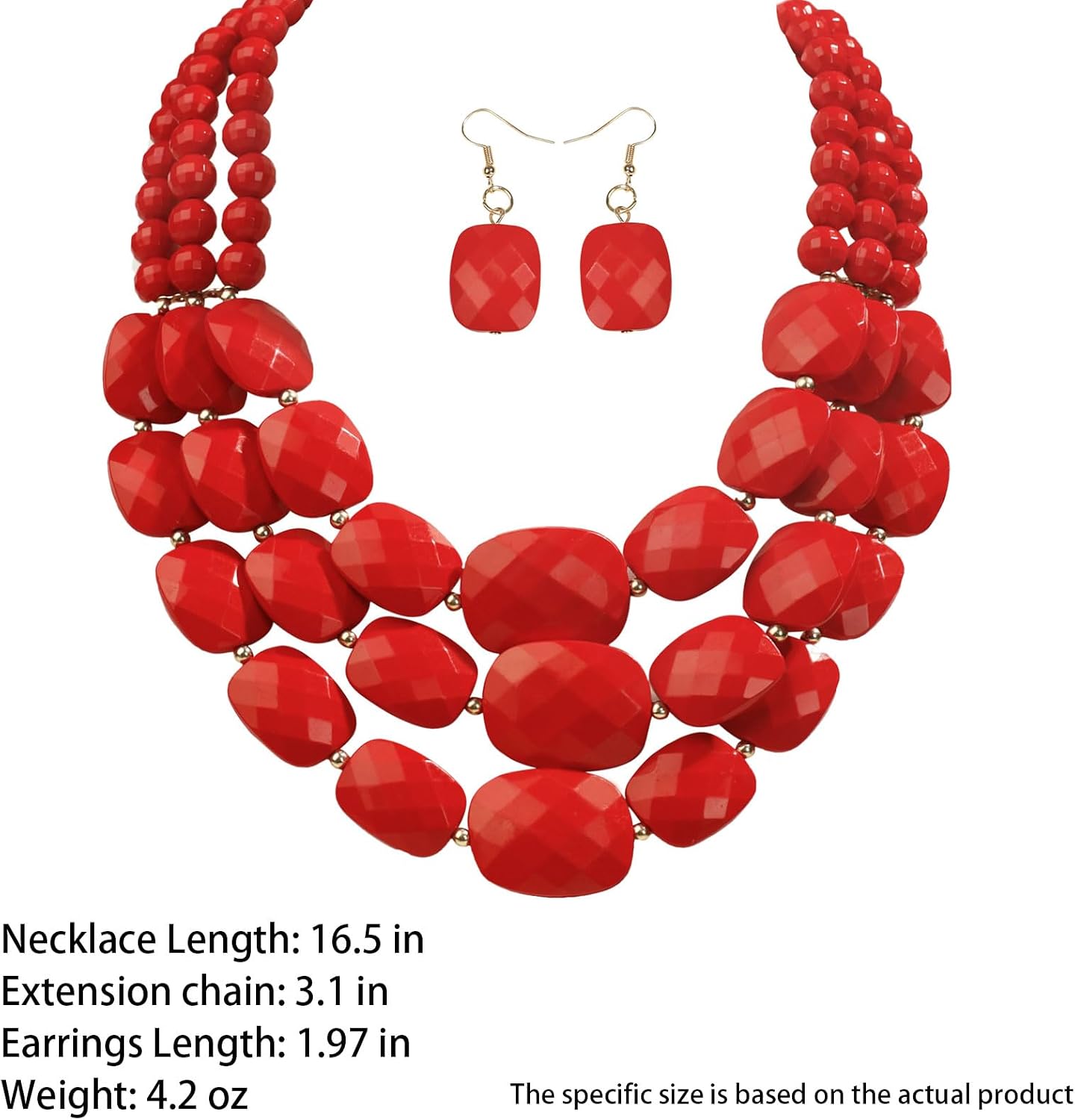 3 Layer Beaded Statement Chunky Necklaces and Earrings Set, Handmade Jewelry Set for Women, African Tribal Costume Collar Necklace