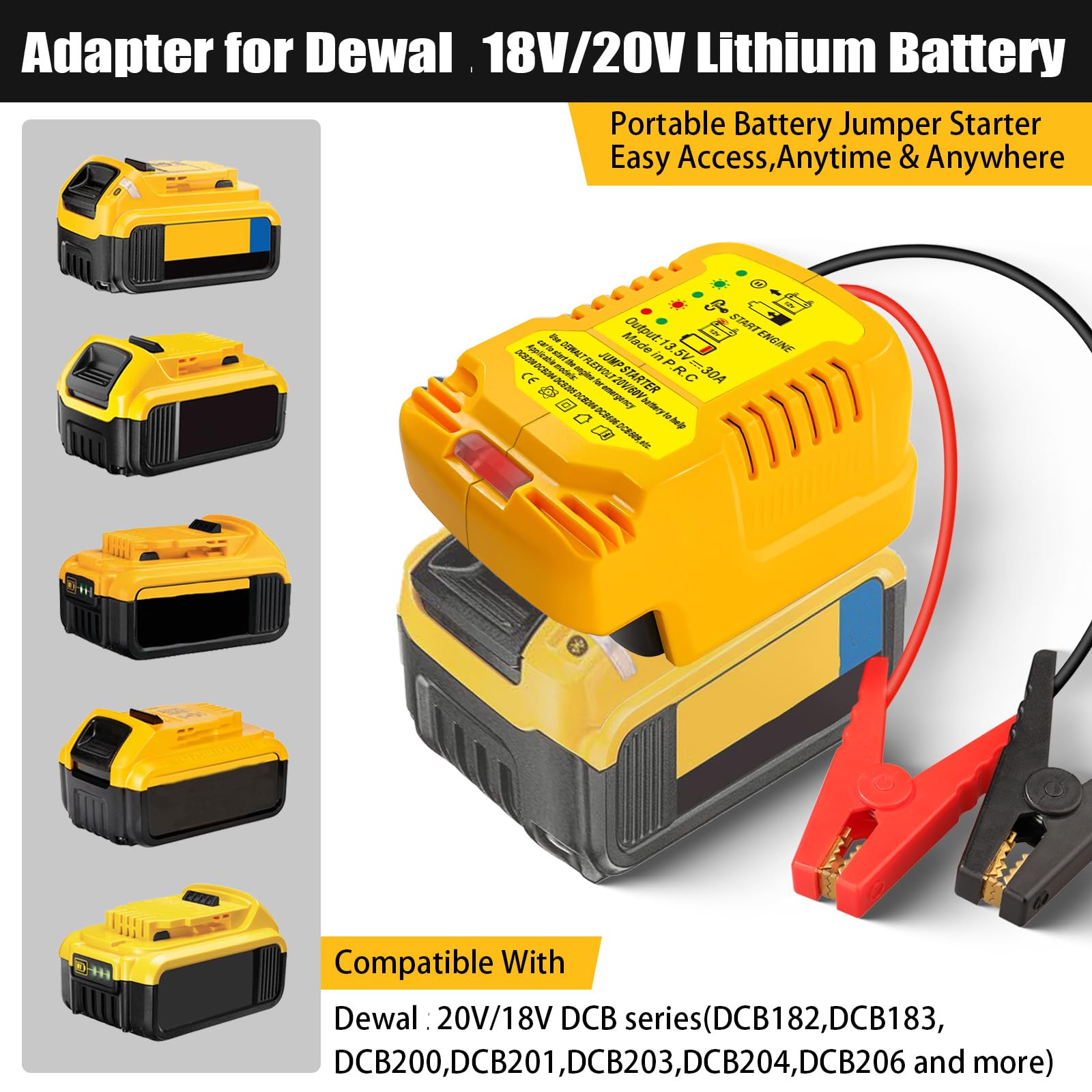 Autostarthulp compatibel met Dewalt 18 V accu, draagbaar starthulp en