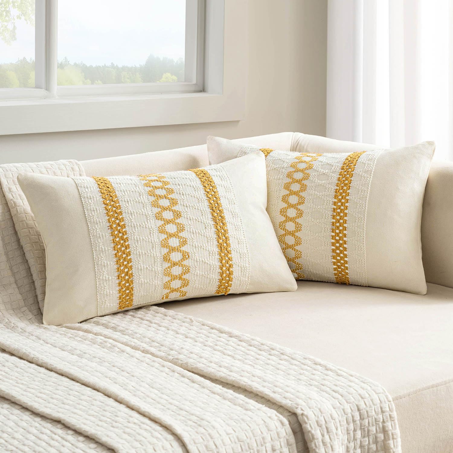 MIULEE Set of 2 Mustard Yellow Decorative Lumbar Pillow Covers 12x20 Inch