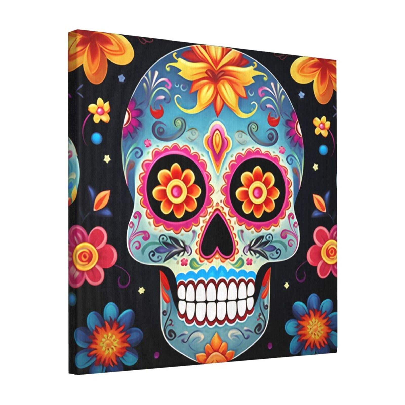 KLOPH Sugar Skulls Canvas Wall Art for Living Room 16"x16" Modern Artwork Painting for Bathroom Hanging Canvas Prints Aesthetic Wallart for Bedroom Kitchen Office Wall Decor