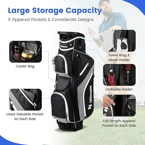 Miniatura 2 de Tangkula Bolsa de carrito de golf con divisores superiores de 14 vías, bolsa ligera para carrito de club de golf con 9 bolsillos, bolsa