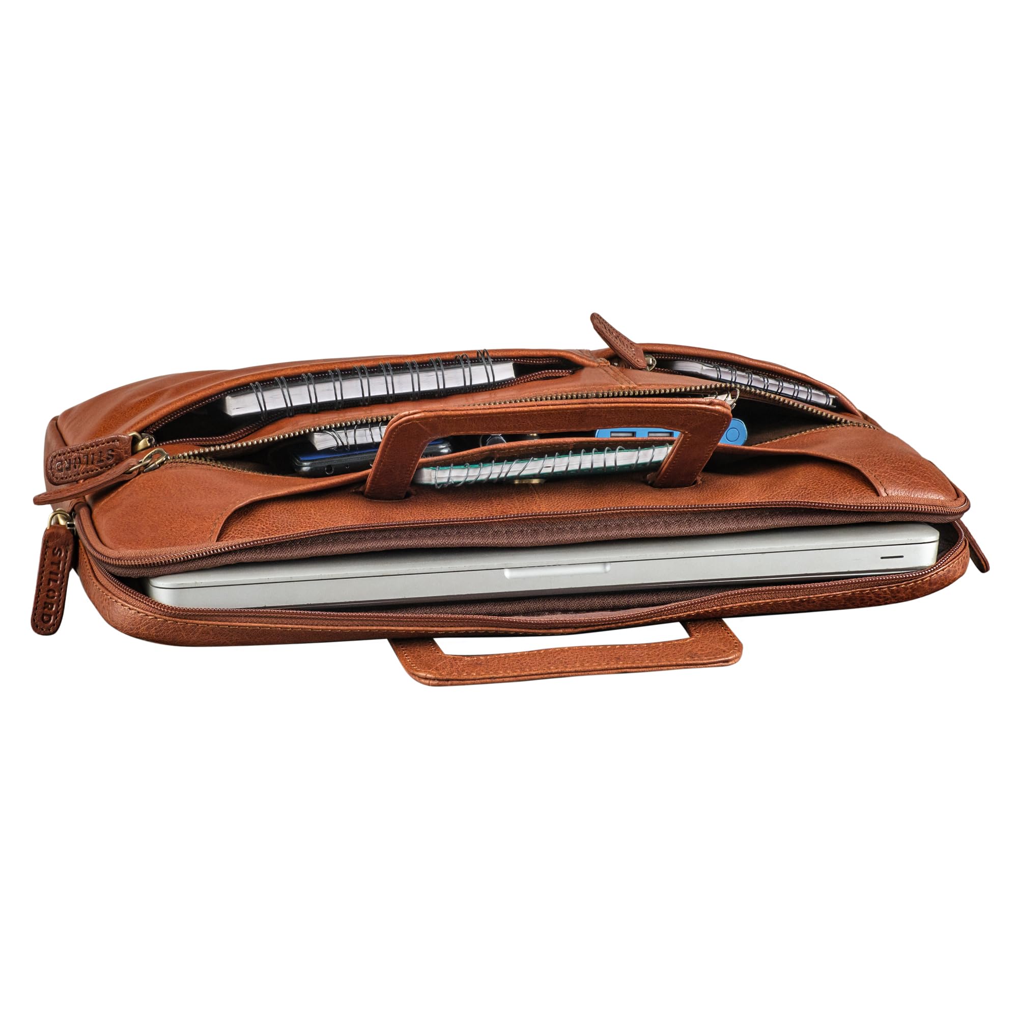 STILORD 'Farleigh' 15.6 Zoll Laptop-Tasche Leder mit Griff Umhängetasche Herren Arbeit Reisen Business Tasche Schmal Echtleder Laptophülle mit Schultergurt und Handschlaufe