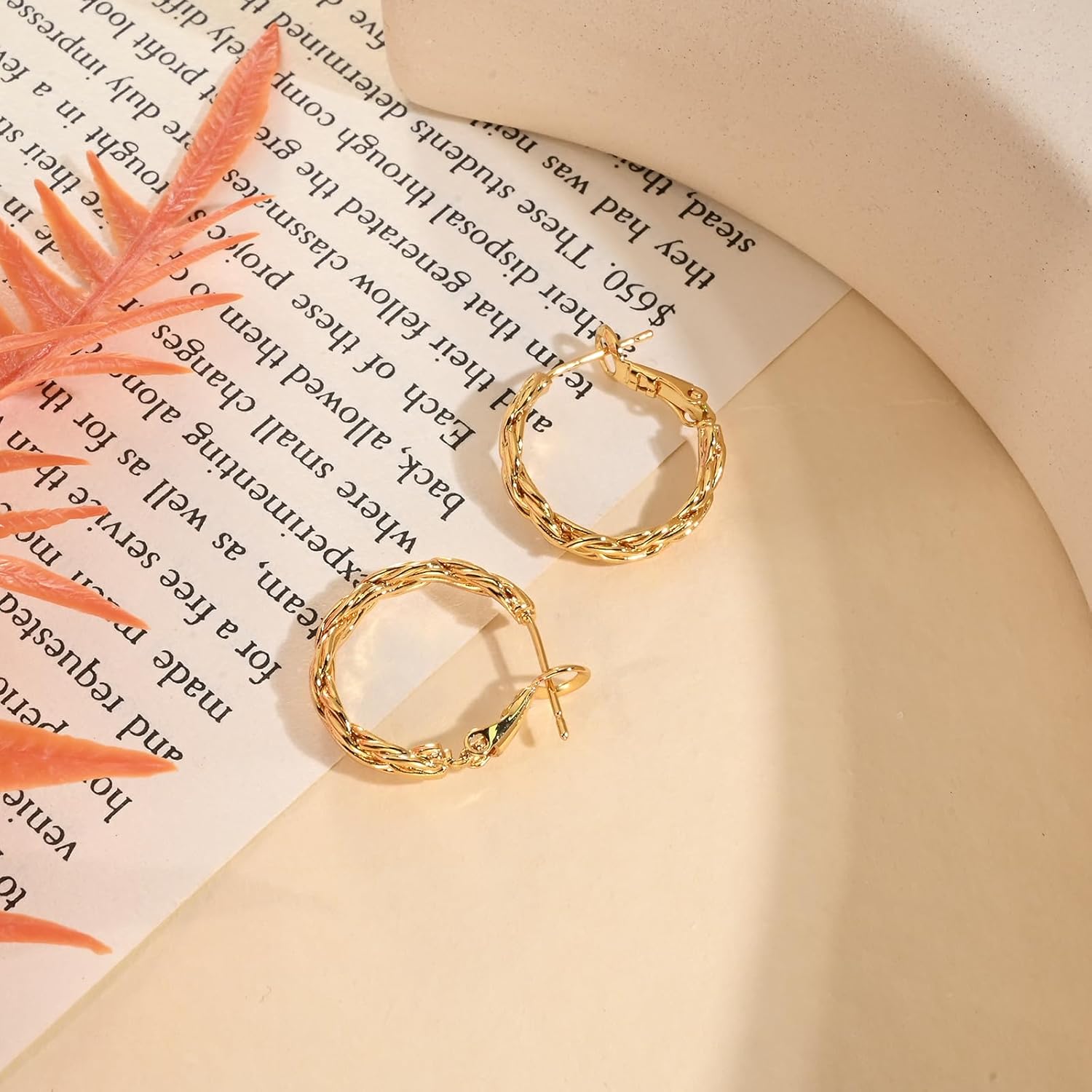 Twisted Gold and Silver Hoop Earrings for Women, 14K Gold Plated, Lightweight & Hypoallergenic, Vintage Round Hoop Jewelry for Sensitive Ears - Image 5