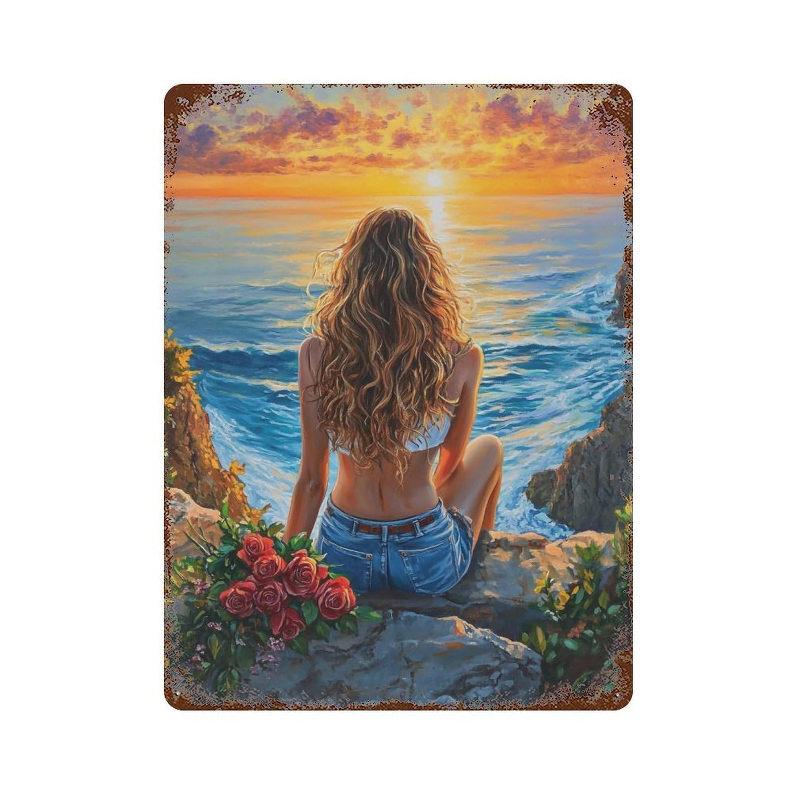HDURYEYRYY Roses At Dusk Cliff 03 Wall Retro Iron Vintage Art Metal Tin Sign Poster Modern Home Cofffee Club Art Bar Shop Decor 40x30cm