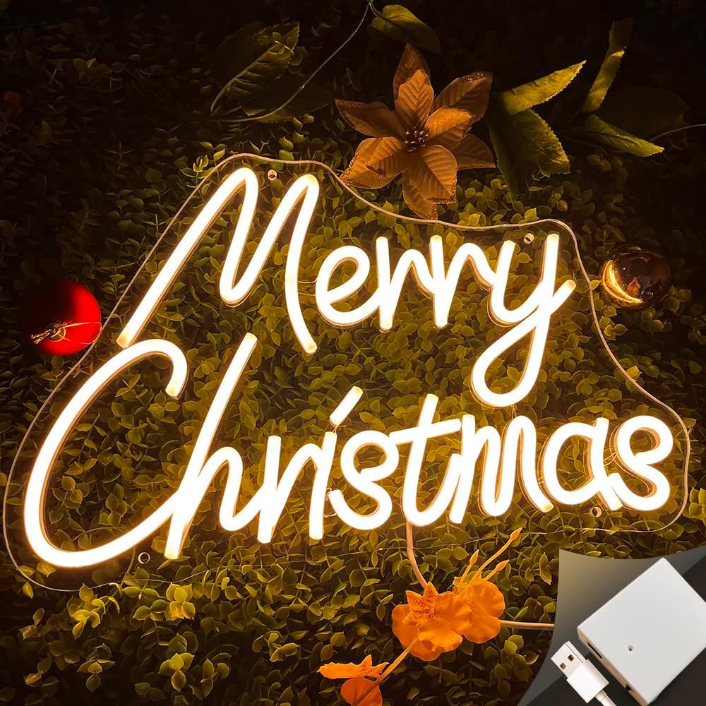 Merry Christmas Neon Sign Christmas Neon Sign Battery Operated for Christmas Decorations Christmas Light Up Sign for Xmas Party Kids Bedroom Window Lights Christmas Led Wall Decor Warm White
