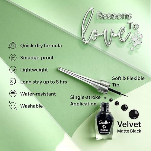 Miniatura 2 de Dazller Delineador de ojos, mate, lavable, resistente al agua, a prueba de manchas, permanencia de hasta 8 horas, ligero, aplicación de una sola