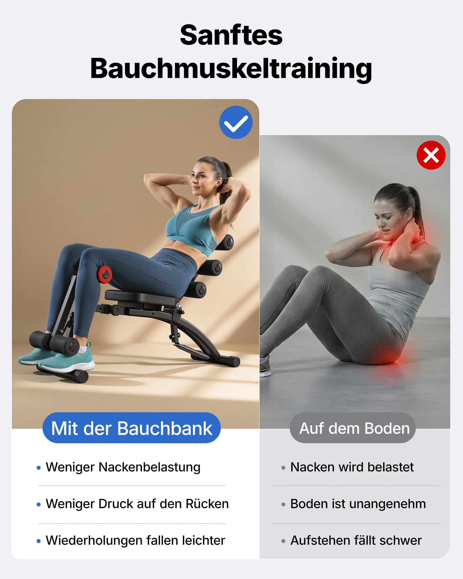 MERACH Bauchtrainingsgerät, Verstellbare Sit-Up-Bank, Bauchmuskel-Trainingsgerät für Heimfitnessstudio für Taille Bauch Hüften Beine, Max 136KG, für Sit-Ups/Luftfahrrad/Beinheben etc.