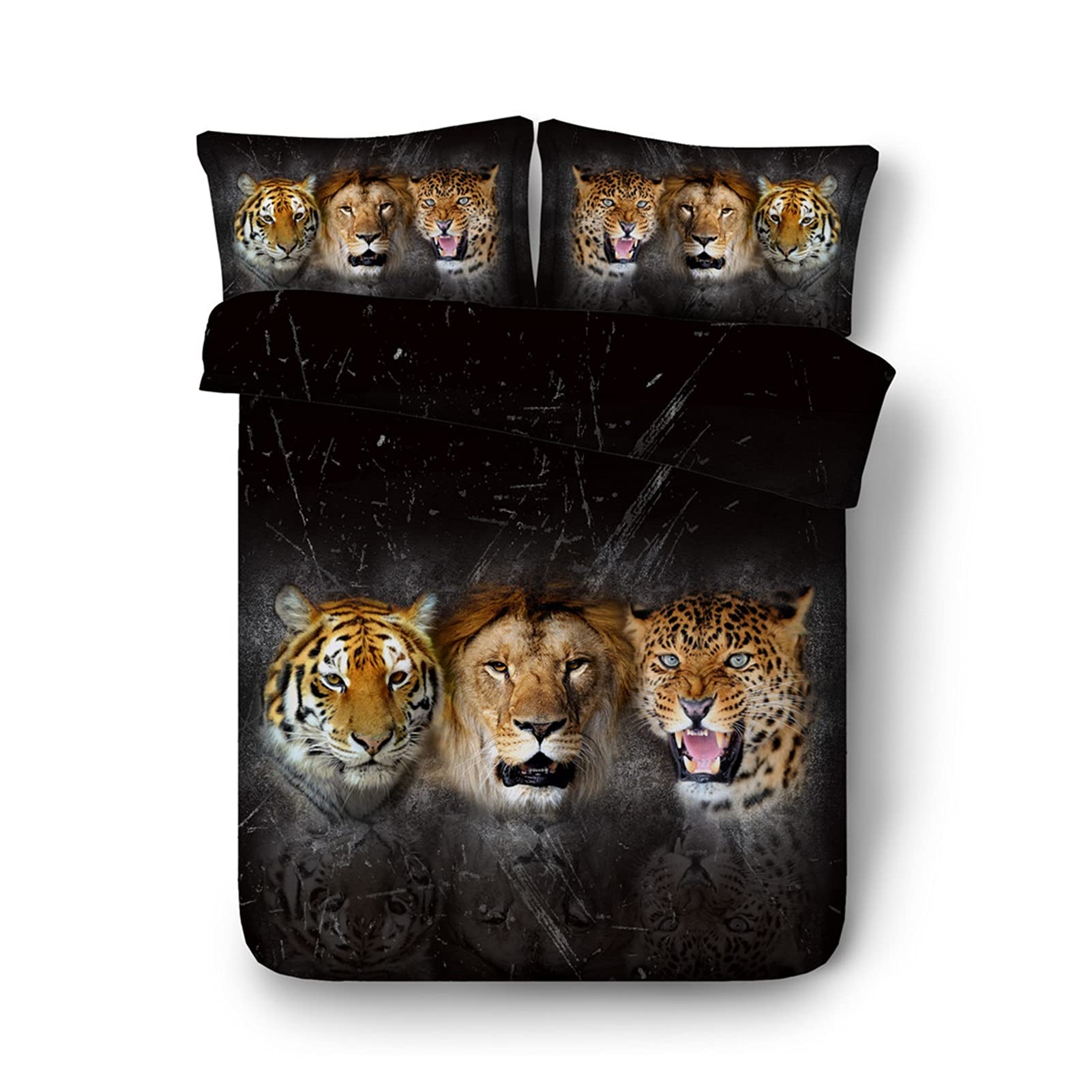 Parure de lit 3 pièces tigre galaxie 3D double en microfibre douce avec fermeture