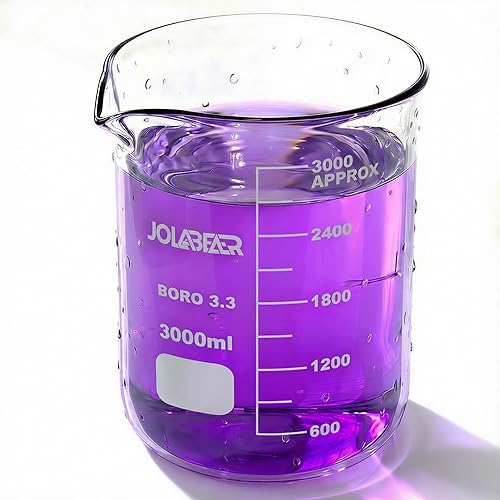 Vasos de precipitados de vidrio duraderos de 101.4 fl oz, vaso de precipitados de laboratorio 3L con graduaciones impresas, borosilicato 3.3, diseño