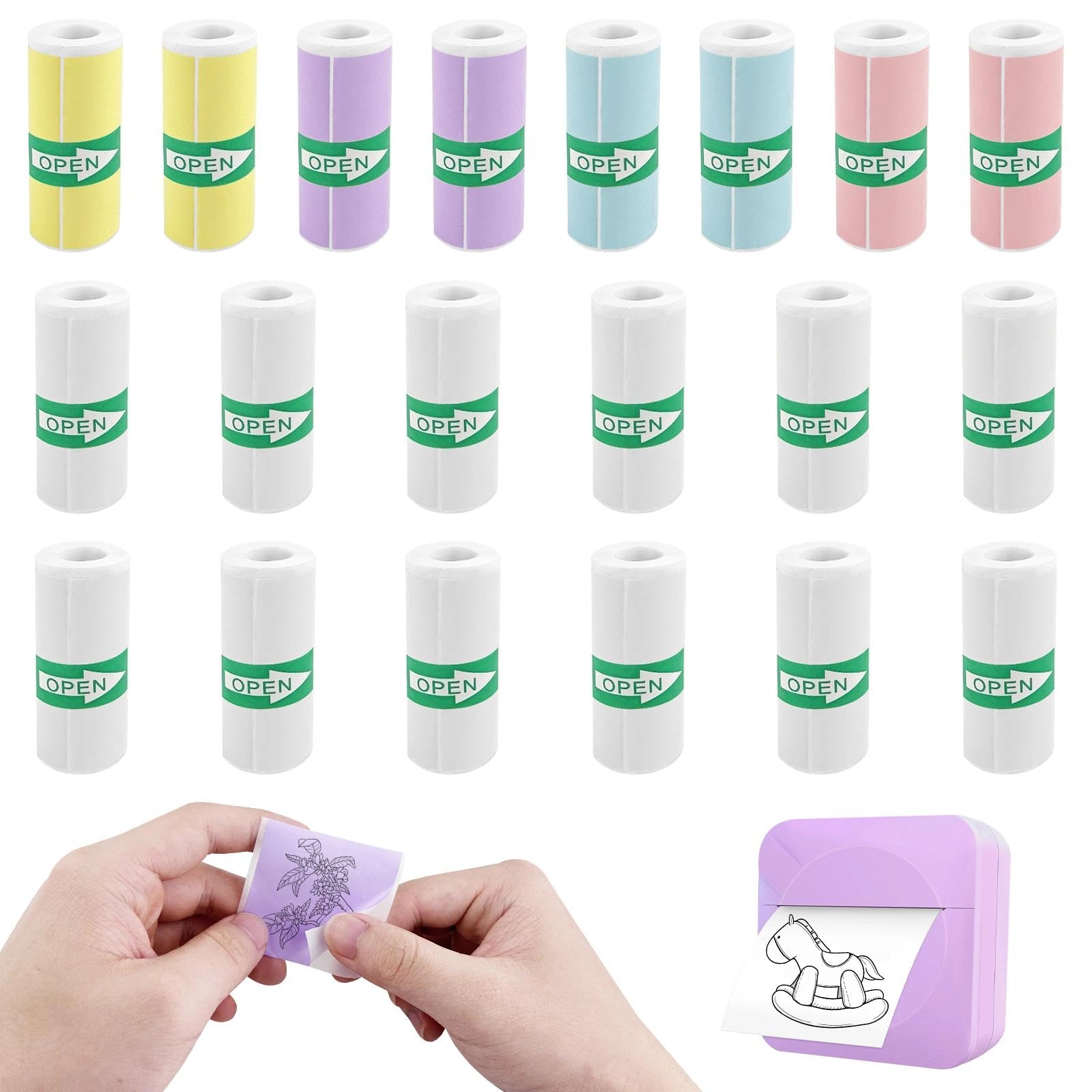 20 Rollos Papeles Cámara Fotos Niños, Papel Impresora Termica, Rollos Camara Fotos Infantil Instantanea, Mini Recarga de Papel de Impresión, Pegatina Imprimible Autoadhesiva (57 x 25 mm)