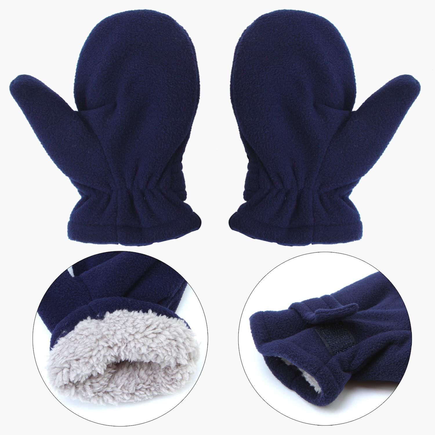 Cooraby 2 Pairs Toddler Kids' Sherpa Lined Mittens Baby Boys or Girls Winter Gloves with Adjustable Mitten Clips (Black/Navy blue, 4-6 Years): Clothing, Shoes & Jewelry