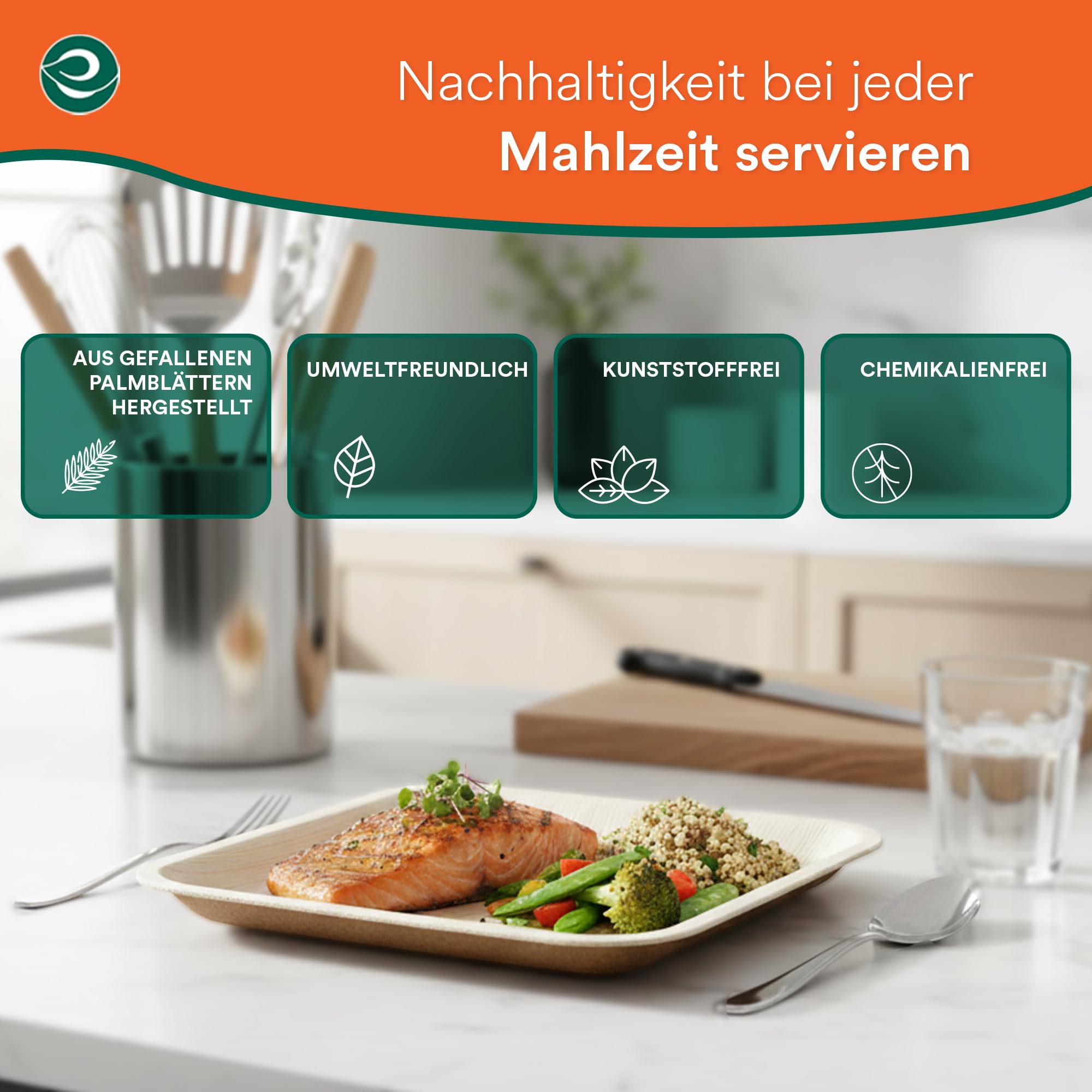 ECO SOUL Bambus teller 10"(25 cm) Palmblatt teller Einwegteller(100 Stück) | 100% natürliches Palmblatt, Extra stabil für heiße & kalte Speisen, Fett & schnittfest, Kompostierbare Alternative zu Plast