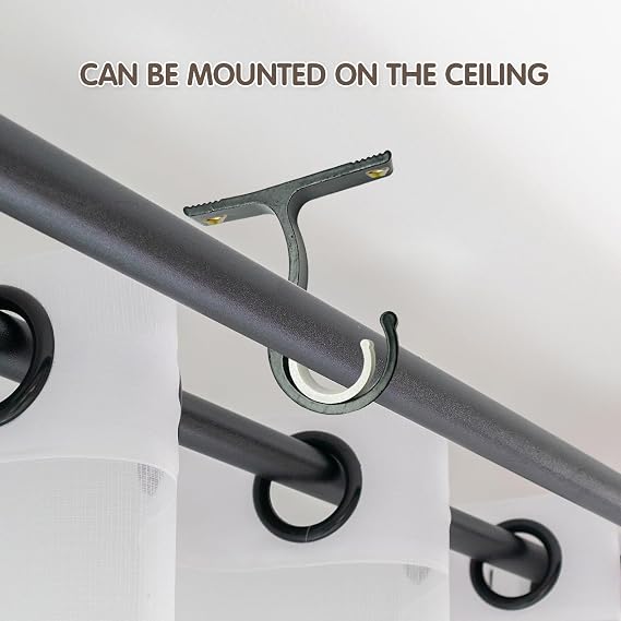 4 Pack Curtain Pole Brackets for 25mm-28mm Heavy Duty Black Curtain Rods - Dual Use Wall and Ceiling Mounts with Screws, Sturdy Curtain Rail Holders