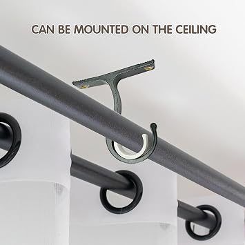 4 Pack Curtain Pole Brackets for 25mm-28mm Heavy Duty Black Curtain Rods - Dual Use Wall and Ceiling Mounts with Screws, Sturdy Curtain Rail Holders