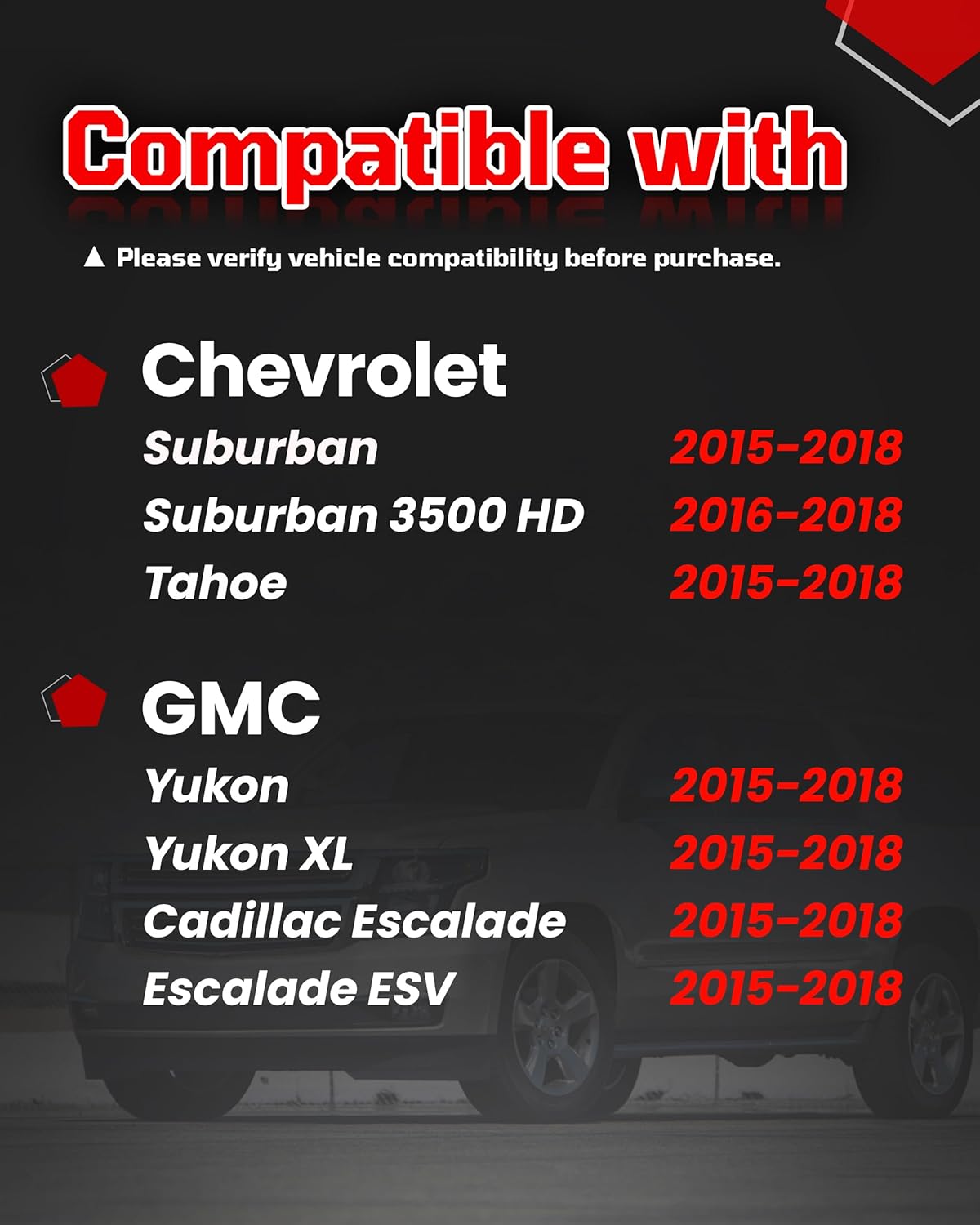 B-Pillar Rear Driver Passenger Side Forward Door Window Trim Door Molding Kit Compatible with Chevy Chevrolet Suburban Tahoe GMC Yukon XL Cadillac Escalade ESV 2015 2016 2017 2018 926-243 926-244