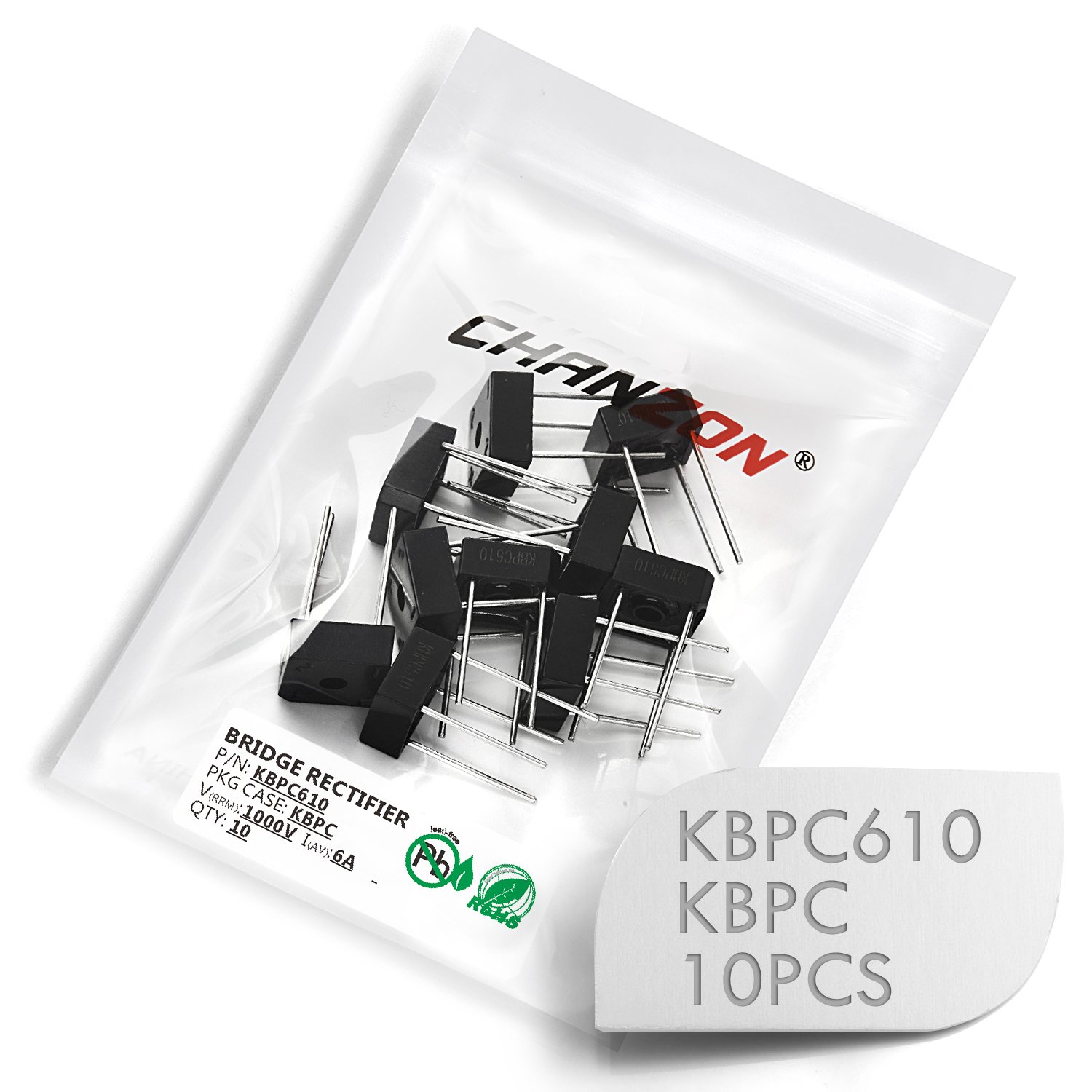 (Pack of 10 Pieces) Chanzon KBPC610 Bridge Rectifier Diode 6A 1000V KBPC (D-72) Single Phase, Full Wave 6 Amp 1000 Volt Electronic Silicon Diodes