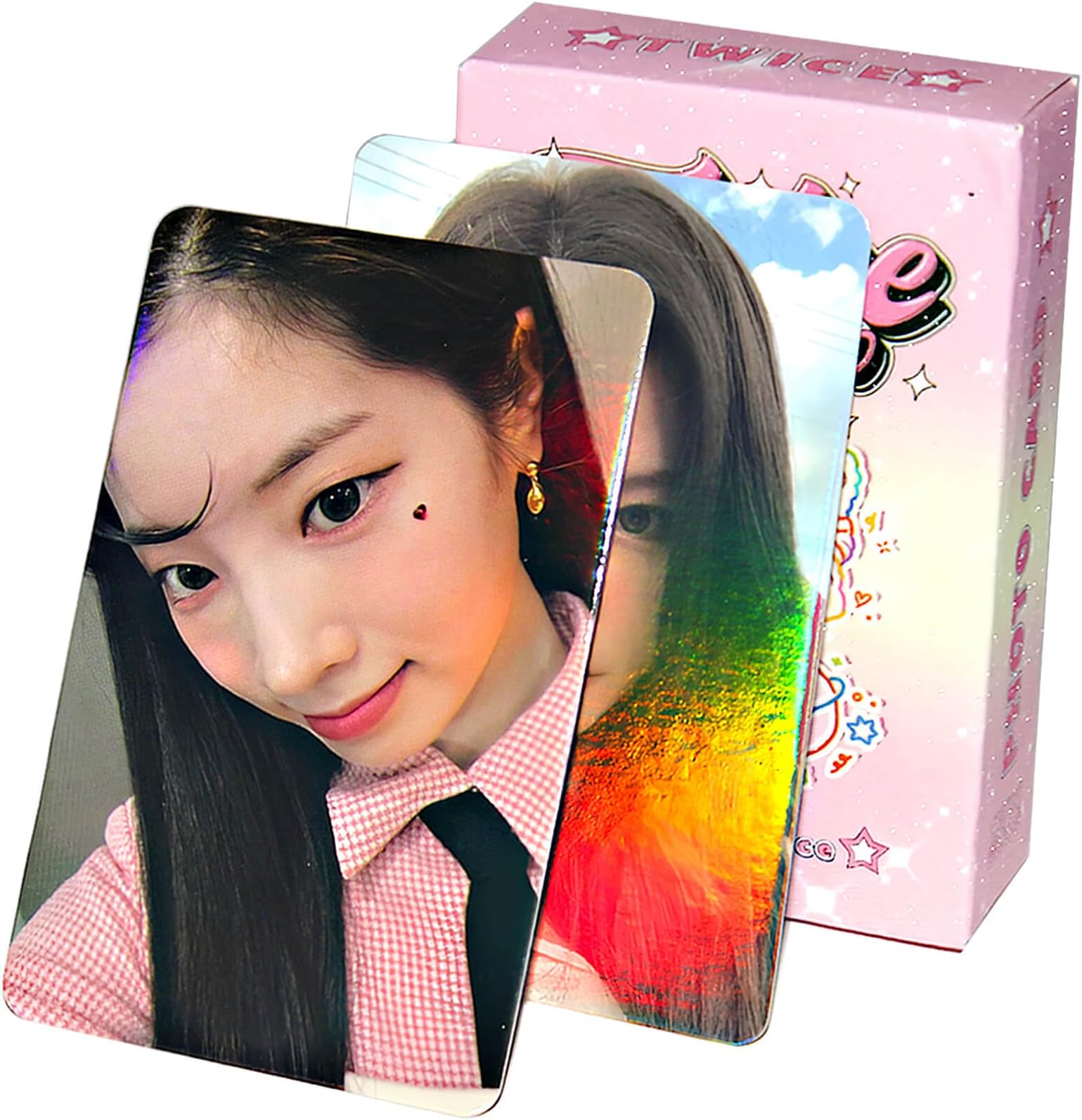 PYAJUU TWICE Photocards KPOP TWICE Holographic Laser Photocards 50PCS TWICE Album Cards Gift for Fans Kpop Gift Set Birthday Gift for Girls and Boys TWICE Merch, PINK