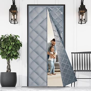 Thermal Insulated Door Curtain Cover, 90 X 200cm, Windproof Soundproofing, Grey