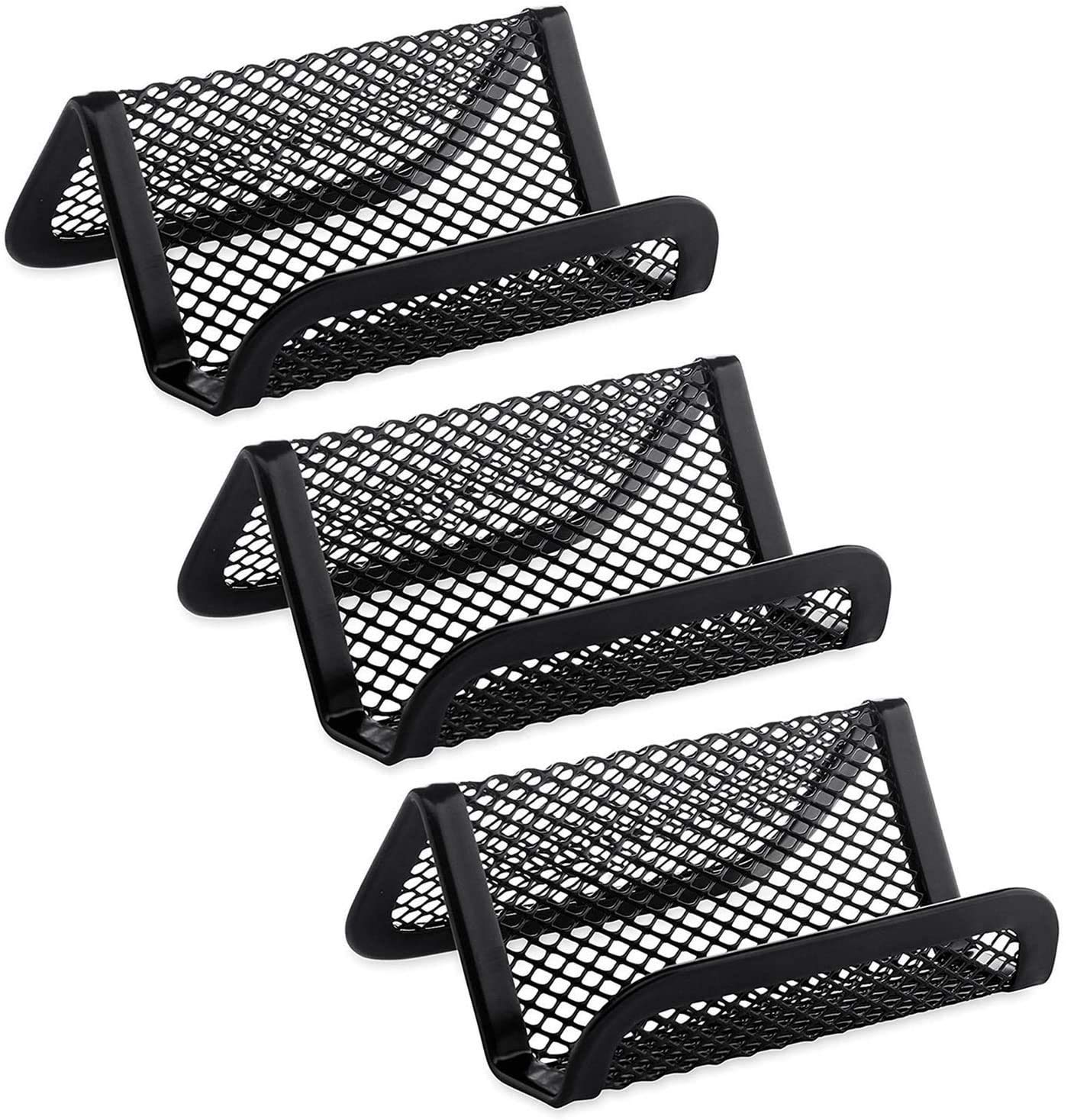 Hamosky Metal Mesh Business Card Holder for Desk Office Business Card Holders Mesh Collection Organizer for Name Card, Capacity 50 Cards, Black Mesh Business Card Display, 3 Pack