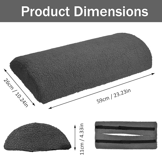Recliner Leg Rest Cushion, 59 x 26 x 11cm Half Moon Foot Pillow Memory Foam Lamb Fleece, Sofa Cushions Leg Elevation Pillow mit Befestigungsseil, for Recliner Sofa Bed Chair, Grey