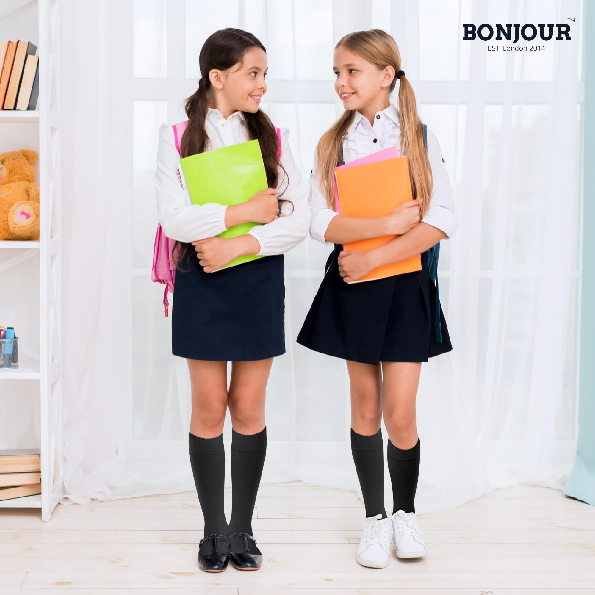 Bonjour® 6 Pairs Girls Kids Knee High School Socks Cotton Socks, Back to School Plain Socks Uniform Party Wear, Long Socks Girls Kids Knee High Socks for School — view 3