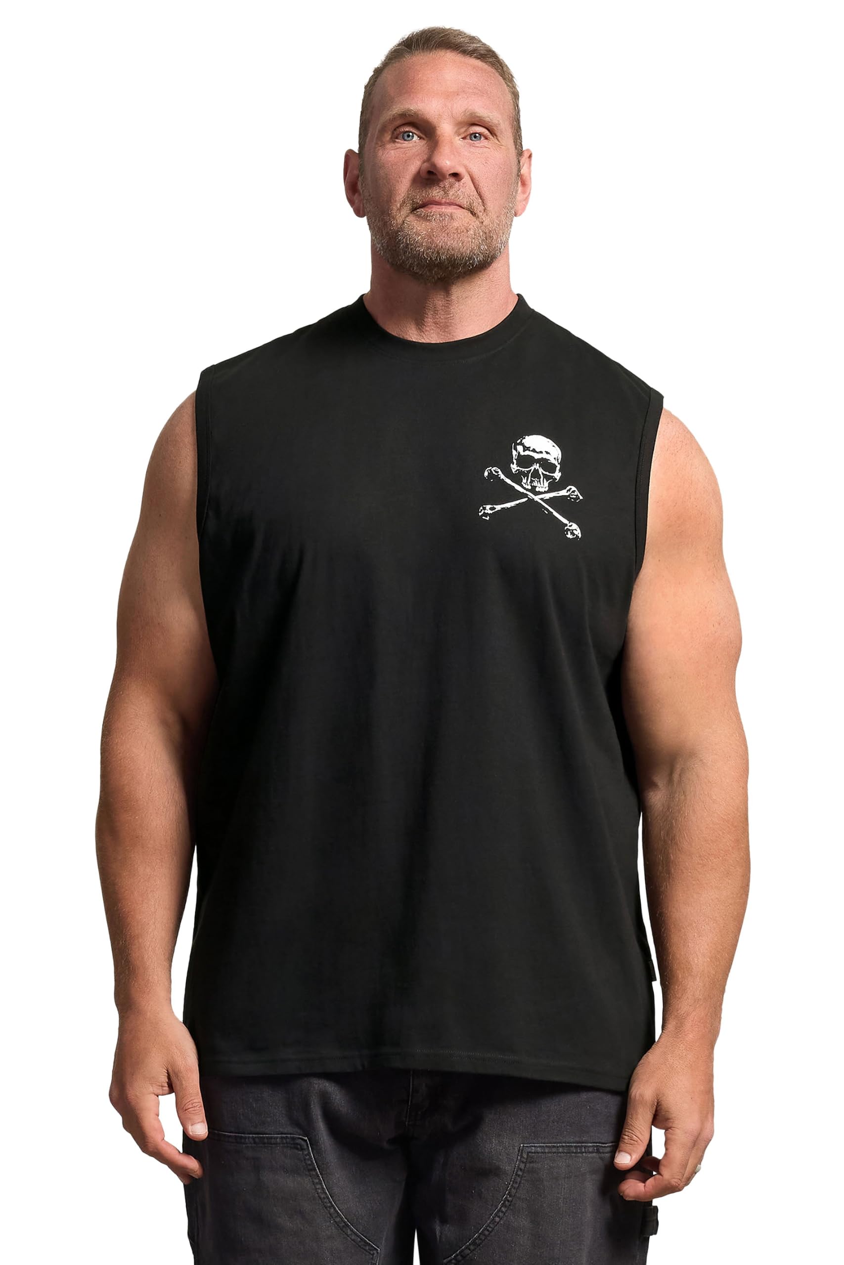 Badrhino Men's Black Big & Tall Skull & Crossbones Graphic Muscle Vest - Plus Size Curve