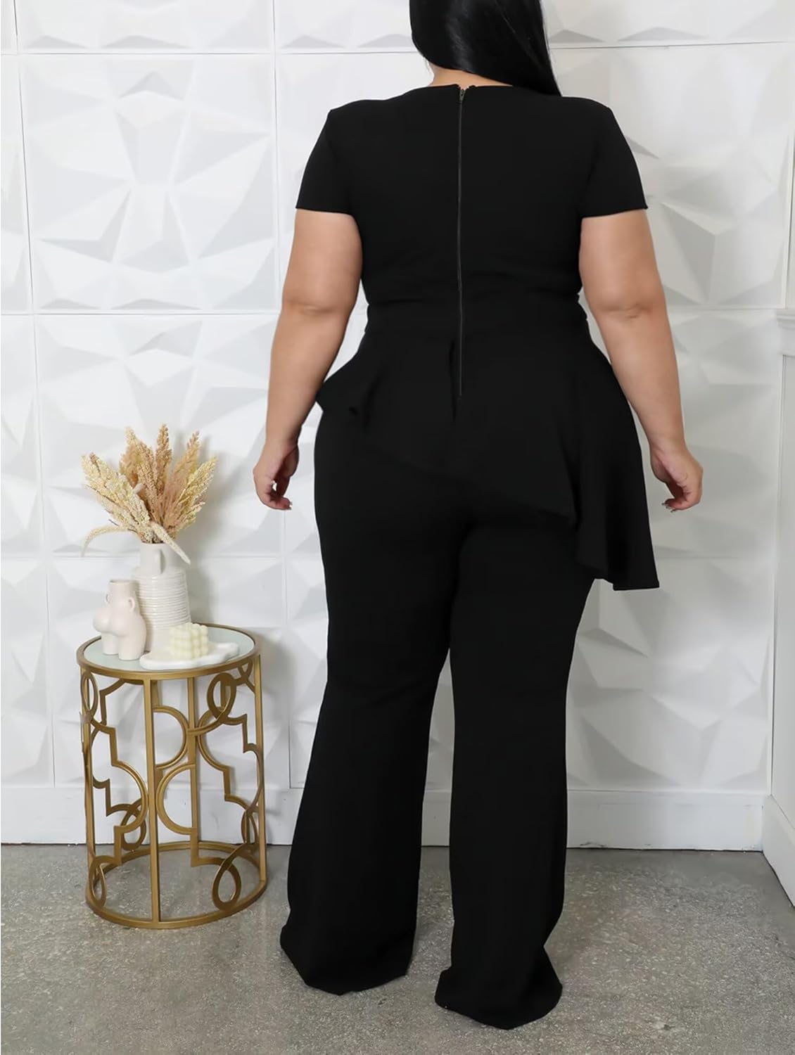 CXXQ Women's Plus Size 2 Piece Outfits Suit Set Short Sleeve Peplum Top Straight Pants Sets Business Pantsuits - Image 7