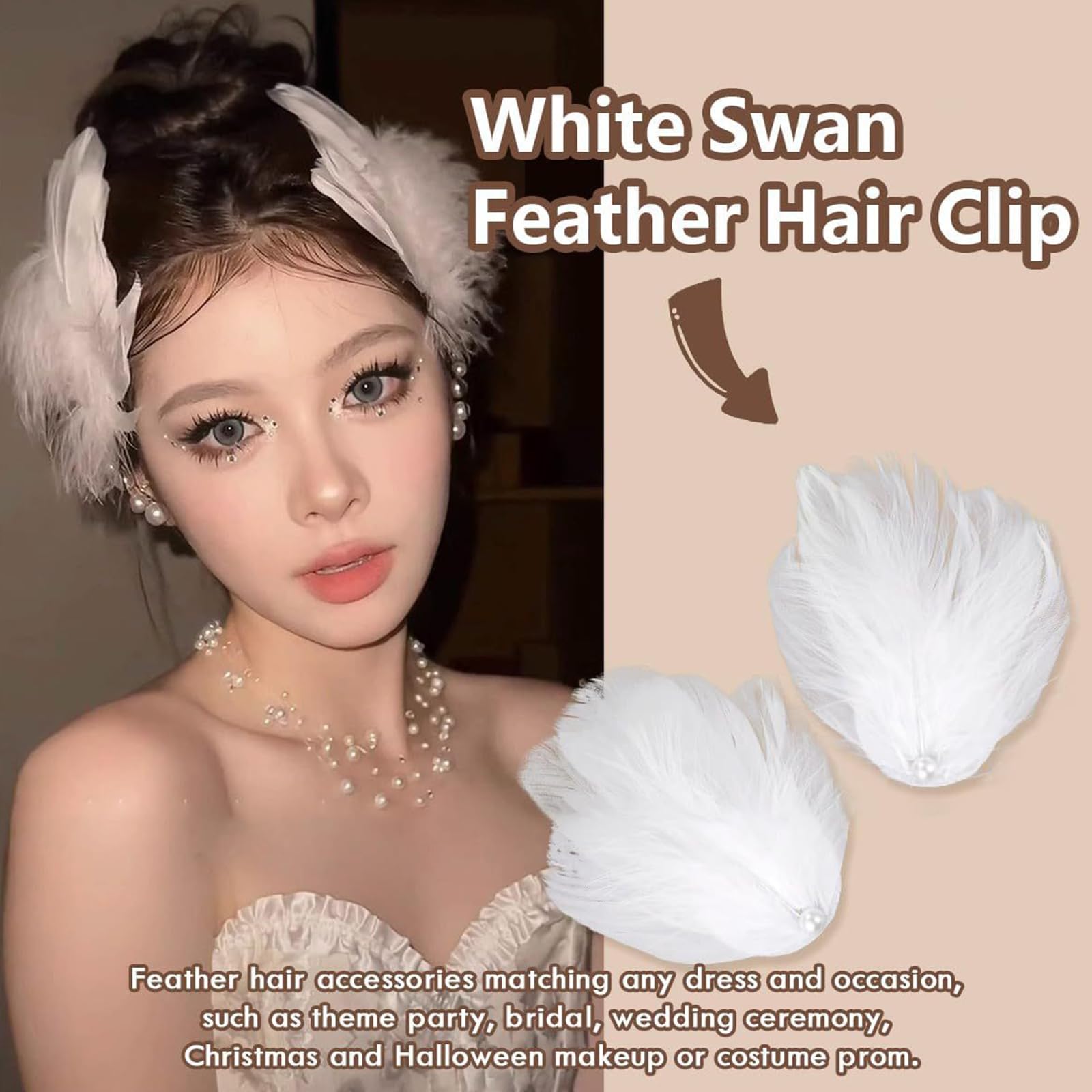 Amazon.com : 2 Pcs White Feather Hair Clips for Women Pearl 