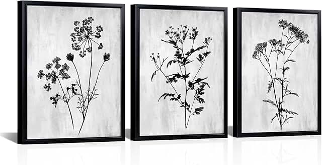 LoveHouse Framed Wildflower Wall Art Black and White Flower Vintage Canv...