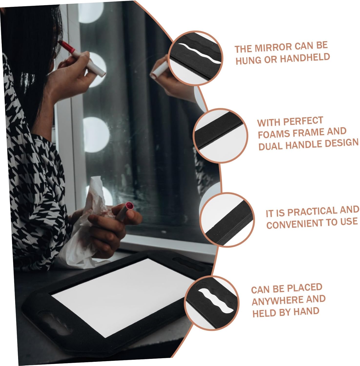 High Density Foam Rectangular Makeup Mirror Lightweight Unbreakable Hairdressing Rearview Mirror for Salon Travel Office Use