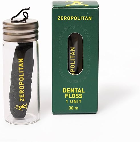 Hilo dental de carbón de bambú - 33yd98.4 ft de hilo dental natural y biodegradable en recipiente de vidrio reutilizable o reciclable - Sabor