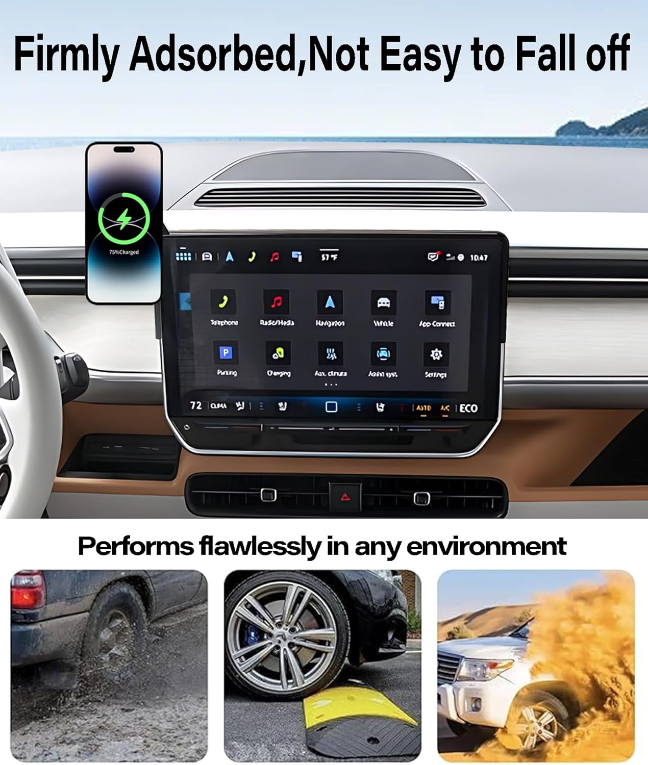 Car Phone Holder for VW ID.4 2024 2025/ID.Buzz 2025 Accessories Apply to 12.9 Inch Touch Screen 15W Fast Wireless Charger Screen Fixed Clip Cell Phone Mount Hands-Free 360 Degree Rotation