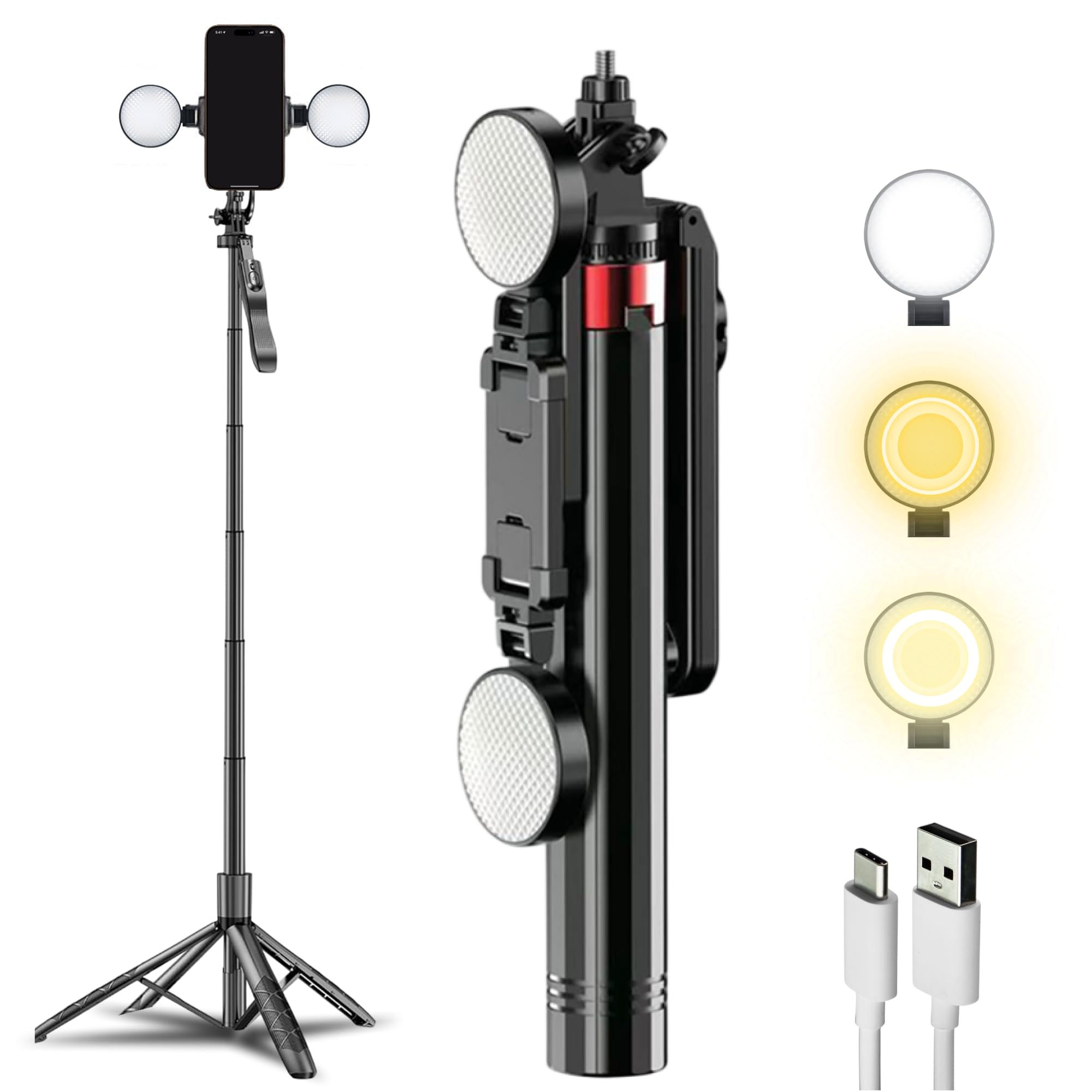 FLING By FTLO Plokama K9 Pro Selfie Stick Tripod with Dual Ring Lights | 3 Lighting Modes & 6 Level Brightness | 6 Feet Stable Tripod | for Photos, Vlogging, Video Shoot, Live Stream-picture-26