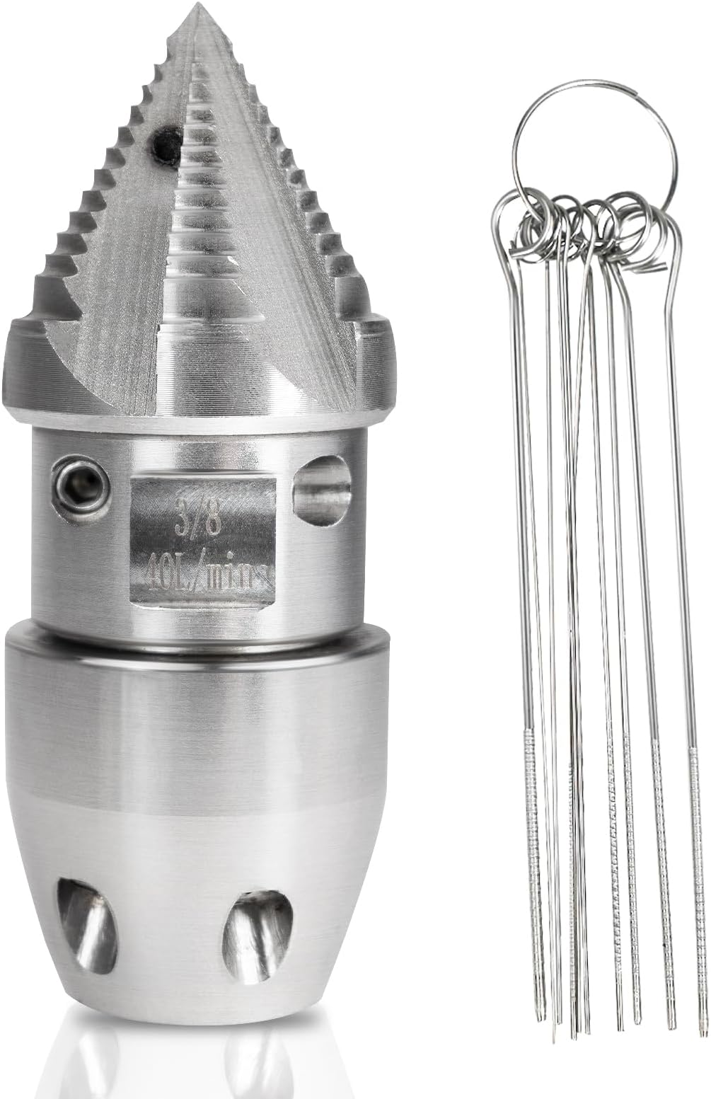 3/8 NPT Sewer Jetter Rotating Nozzle - Stainless Steel, Drain Pipe Cleaning Nozzle for 40 L/min Pressure Washer Cleaning Nozzle
