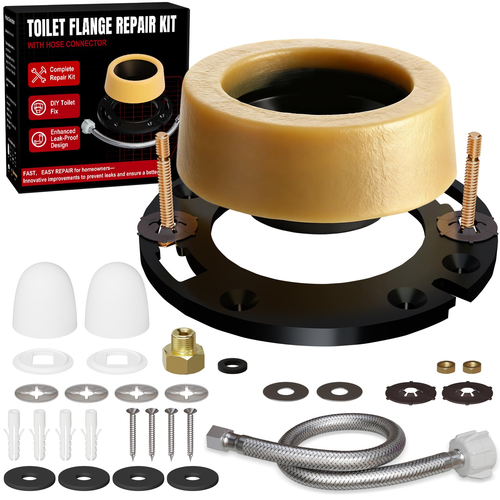 Extra Thick Toilet Wax Ring Replacement Kit with Flange &amp; 16in Supply Line