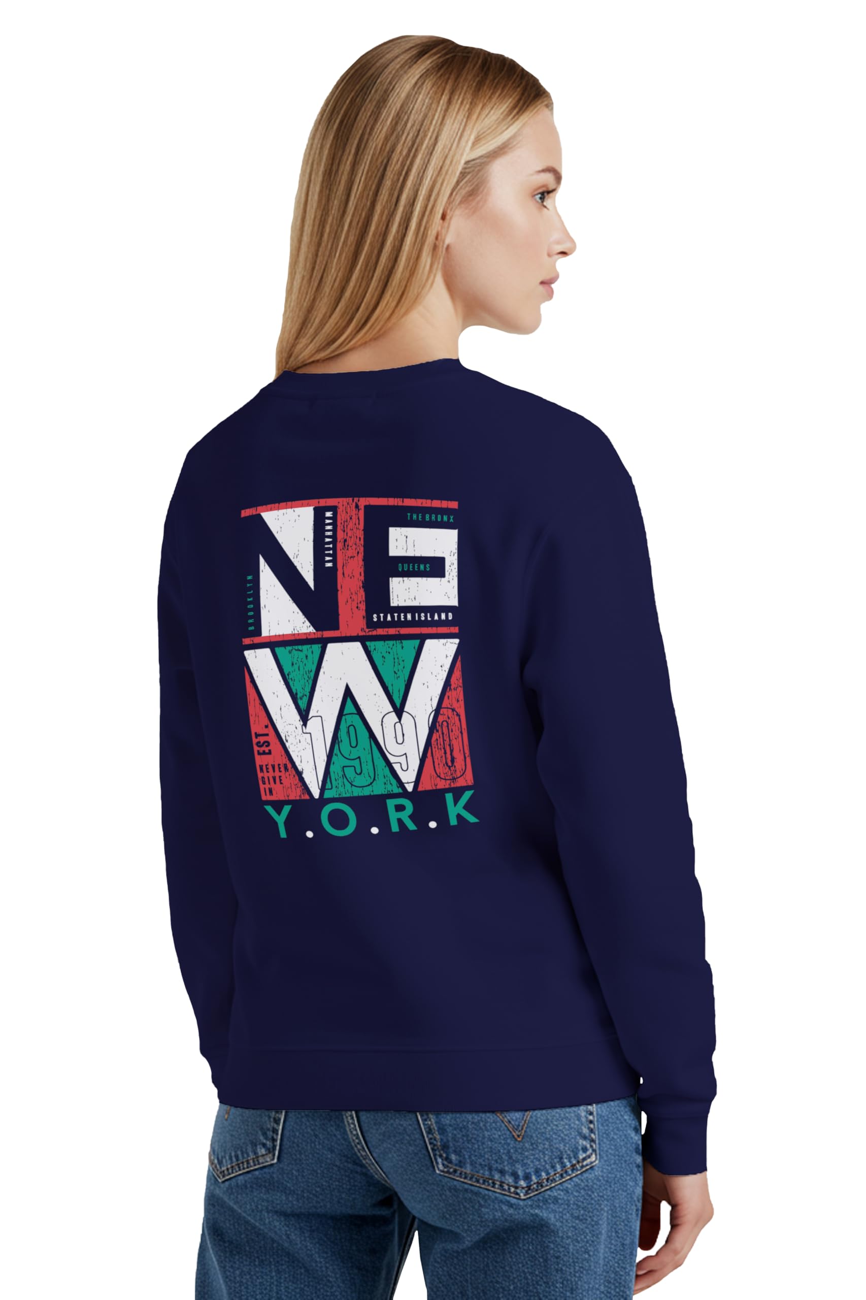 buy that trendz Winter Sweatshirt for Women New York 1990 Graphic Printed Round Neck Regular Fit Cotton Blend Gen Z Casual Sweatshirt-picture-33
