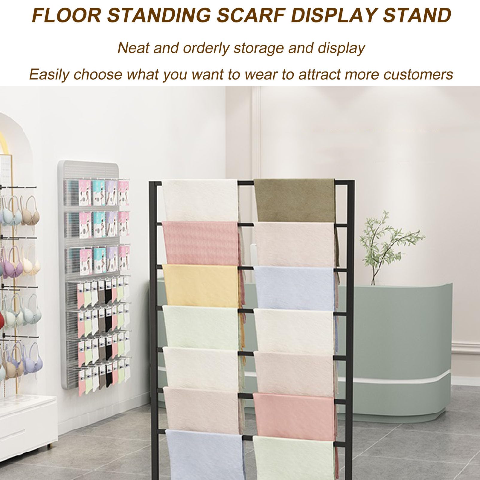 Soporte de pie para Bufandas, Expositor de Joyas, Colgador de Cinturones, chales, Organizador de hijabs, Soporte Multiusos, Percha portátil y extraíble para rop,White-80x40x145CM