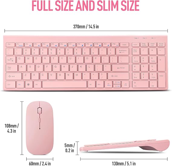 Wireless Keyboard and Mouse Combo, Compact Quiet Wireless Keyboard and Mouse Set 2.4G Ultra-Thin Sleek Design for Windows, Computer, Desktop, PC, Notebook, Laptop-Sakura Pink