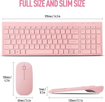 Wireless Keyboard and Mouse Combo, Compact Quiet Wireless Keyboard and Mouse Set 2.4G Ultra-Thin Sleek Design for Windows, Computer, Desktop, PC, Notebook, Laptop-Sakura Pink