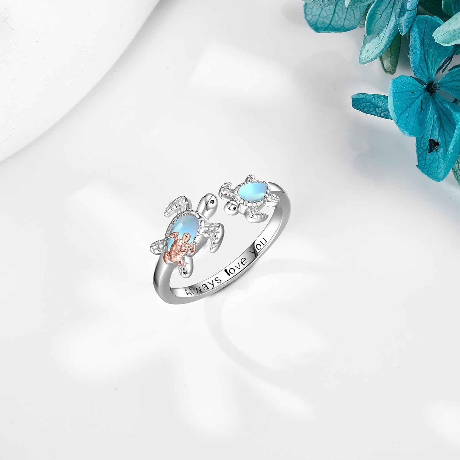 YAFEINI Turtle Ring 925 Sterling Silver Mother Turtle Mother's Day Jewelry for Women Mom