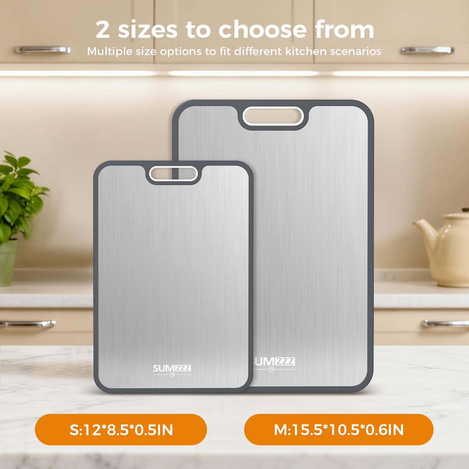 Planche à Découper En Titane Double Face - Taille Grand (28x39cm) - Acier Inoxydable Alimentaire - Durable Et Facile à Nettoyer