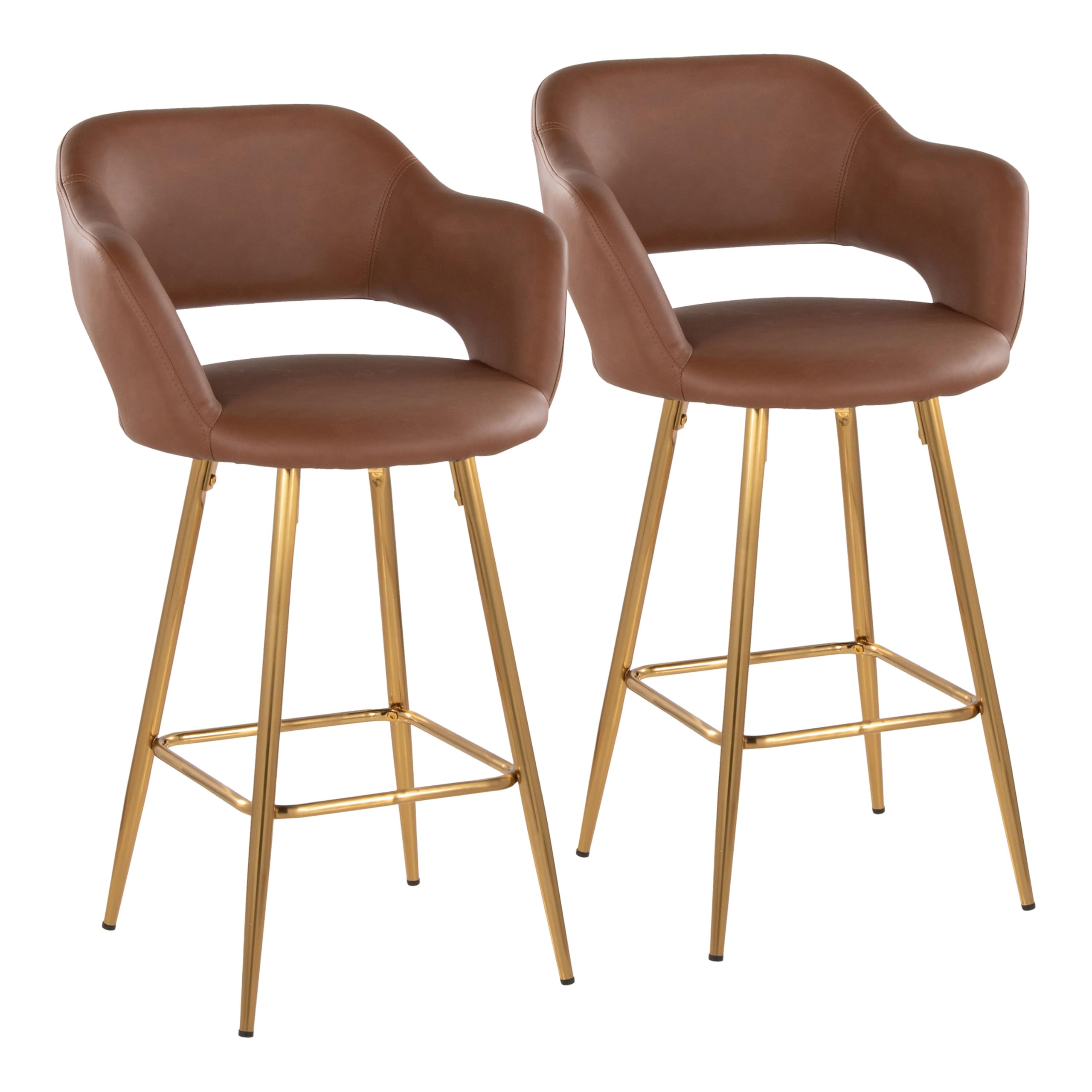 LumiSource Margarite 26" Fixed-Height Counter Stool Set of 2, Gold Counter Height Chairs, Counter Height Stools with Backs, Counter Stools for Kitchen Island, Gold Bar Stools Set of 2 (Brown)