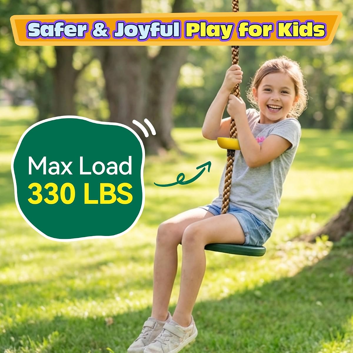 HeyZoo Tree Swing Kids 330LB Climbing Rope with Platforms Disc Swing, Green image 1