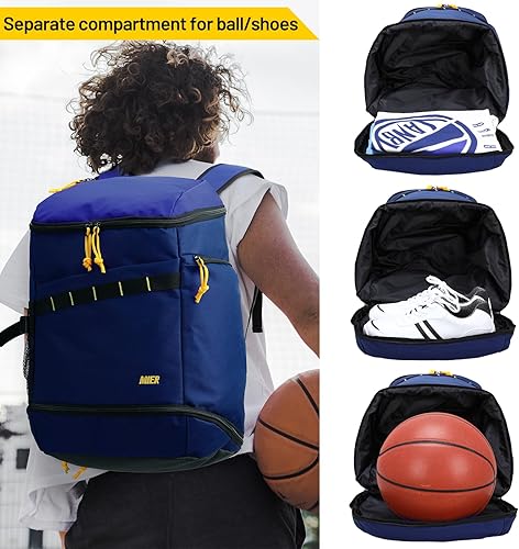 Miniatura 4 de MIER Mochila de baloncesto con compartimento para zapatospelotas, mochila deportiva grande para hombres, mujeres, atletas, 35L