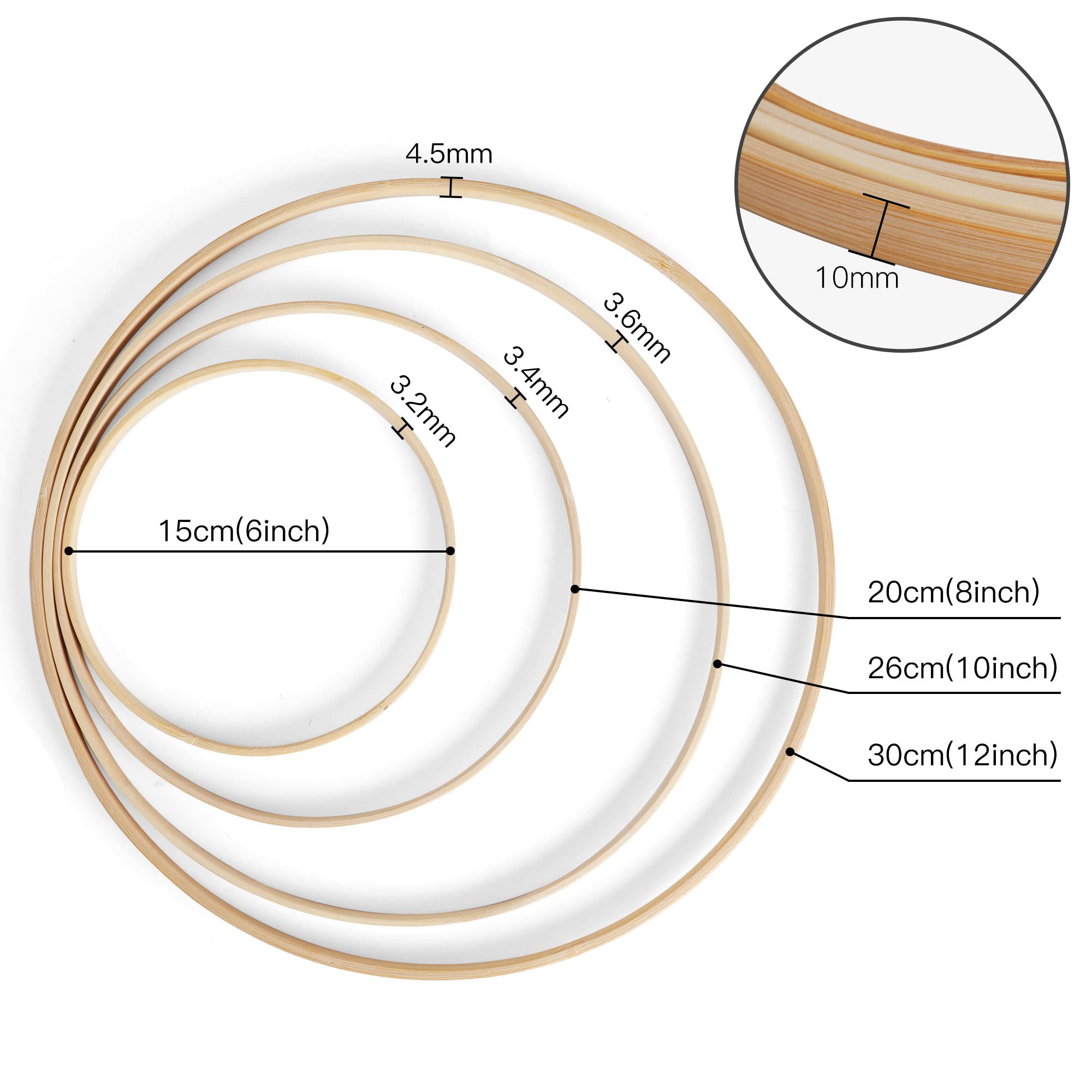 Lot De 24 Anneaux En Bambou Naturel 25 Cm & 30 Cm - Idéal Macramé, Attrape-Rêves, Couronnes De Fleurs & Bricolage