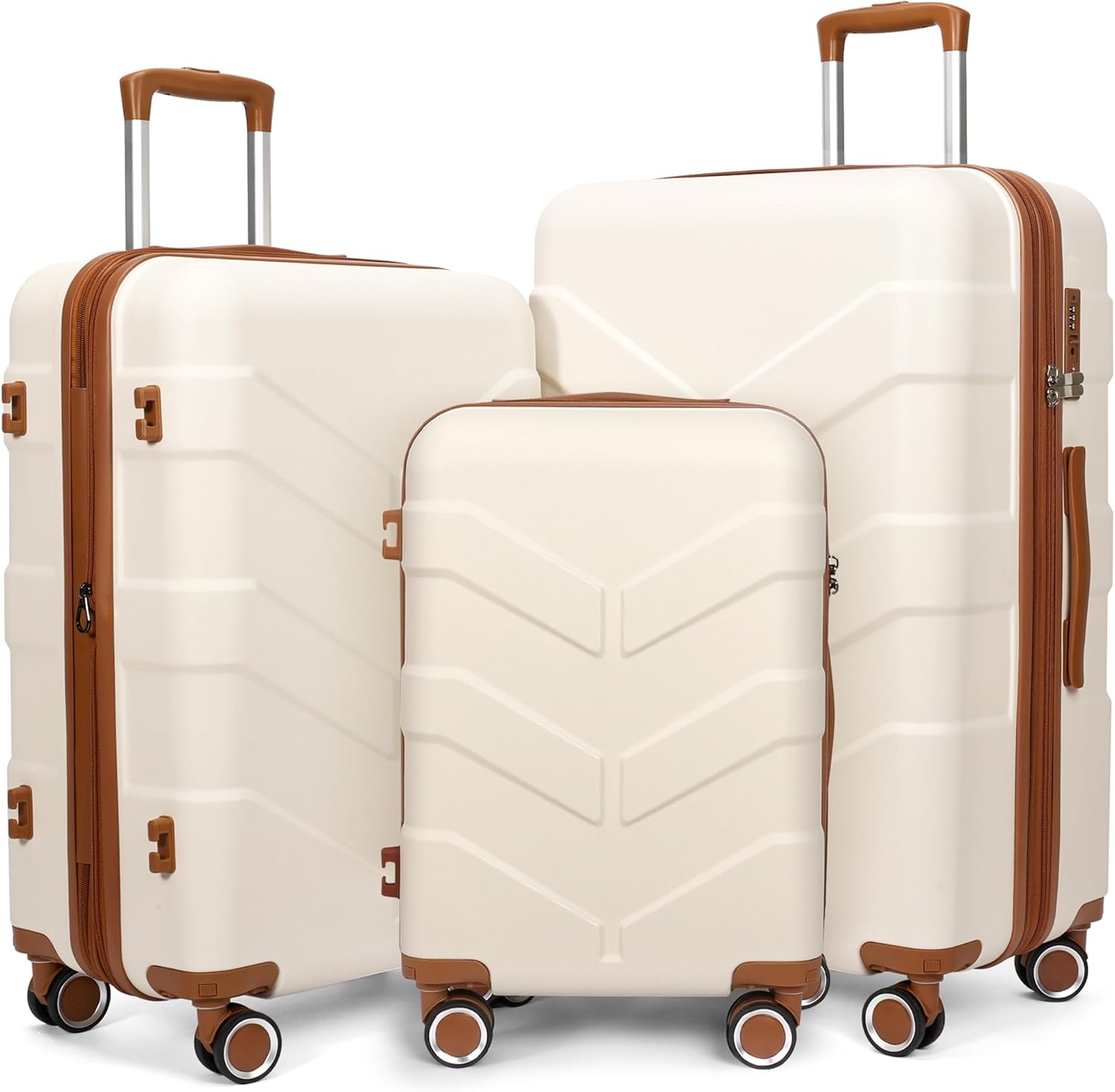 Luggage Sets 3 Piece with Spinner Wheel, Hardside Suitcase Set with TSA Lock, Expandable Lightweight Travel Luggage for Men and Women, White